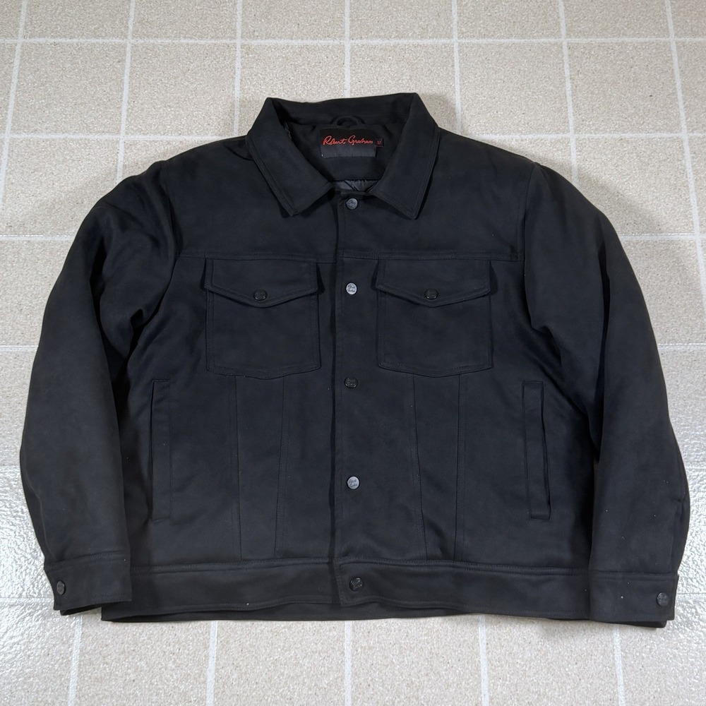 Robert Graham Suede Black Field Insulated Jacket Snap Button Up RG-129 Sz M
